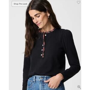 J. Crew Long-sleeve tartan and jewels henley in Black NWT size Large